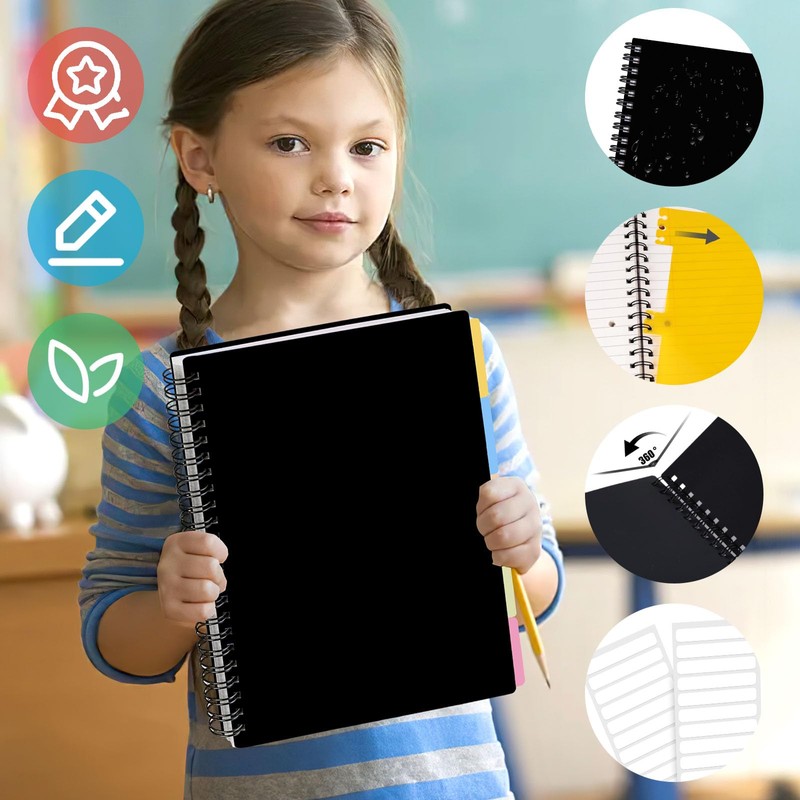 Koogel Hardcover Spiral Notebook with Tabs, A4 Journals with Deviders