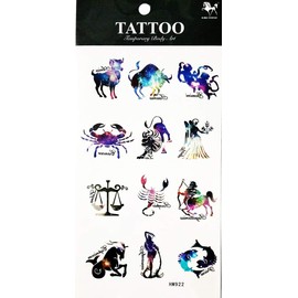 Tattoos 2 Sheets Animal Zodiac Symbol Lucky Twelve Constellation Temporary Tattoos Stickers Fake Body Arm Chest Shoulder Tattoos for Teens Men Women