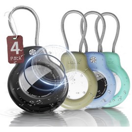 AirTag Holder Keychain 4 Pack, Waterproof Protective Case with Wire Cable Key Ring for Apple AirTag, Luggage, Bags, Kids and Travel