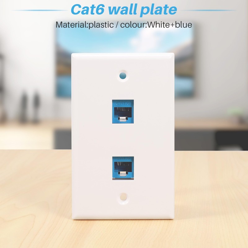 Hepzest 2-Pack 2 Port Ethernet Wall Plate, RJ45 Cat6 Female