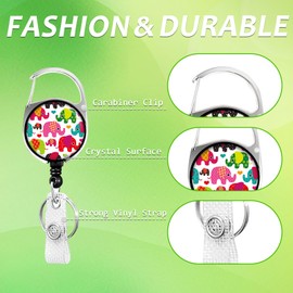Colorful Elephant Badge Holder Reel Lanyard,Cute Animals ID Card Badge Holder Retractable Name Tag Clips, Funny Nurse Teacher Office Student Gifts