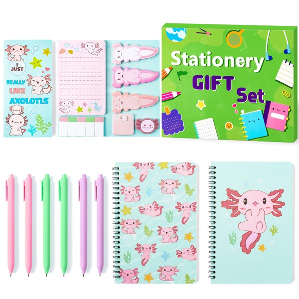 Xqumoi Xqumoi Axolotl Sticky Note A5 Notebooks Pens Stationery Set