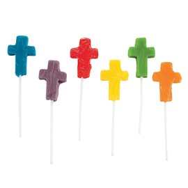 Mini Cross Shaped SFun Express Cross Shaped Lollipops Scripture Candy - 144 Individually Wrapped Religious Suckers for Easter, Church Events & Sunday School | Christian Candy Bulk with Bible Verses in 6 Fruit Flavorsuckers (144 Individually Wrapped) Assorted Flavors and Colors