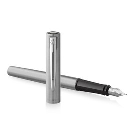 Waterman Allure Fountain Pen | Stainless Steel Brushed Chrome | Fine Nib | Black Ink | Gift Boxed