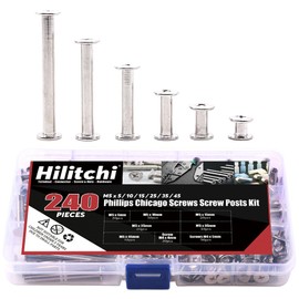 Hilitchi 240-Pcs(120 Pair) M5 x 5 / 10 / 15 / 25 / 35 / 45 Phillips Chicago Binding Screws Scrapbook Photo Albums Binding Screws Screw Post Extenders Assortment Kit