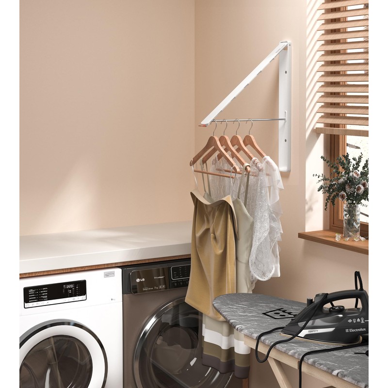Dr.DJ Clothes Drying Rack with Rod, Wall-Mounted Retractable & Foldable