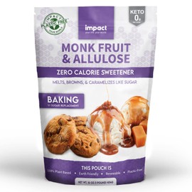 Monk Fruit Allulose Sweetener, Zero Calorie Blend, Keto Friendly Sugar Substitute, Plastic Free Packaging (1 lb)