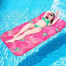 IVENRXIU Pool Floats Adult, 74'' X 37'' Oversized Inflatable Pool Floats Tanning Pool with Headrest, Fabric Covered Pool Lounger Floaties for Adults, Pool Rafts for Beach Lake Summer Pool Party(Pink)
