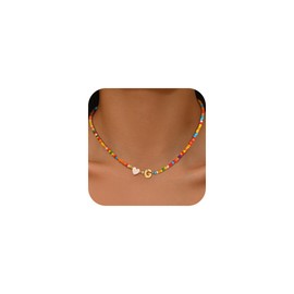 Goldegg Colorful Initial Necklace for Girls Women, Teen Girls Gifts Trendy Stuff Cute Colorful Bead Heart Choker Necklace Initial G Necklace