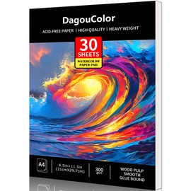 DagouColor A4 30 Sheets Watercolour Paper Pad for Acid-free Art Drawing Paper for Artists, Wood Pulp Smooth Glue Bound, 300 gsm, 21 cm x 29.7 cm (Ocean Blue)