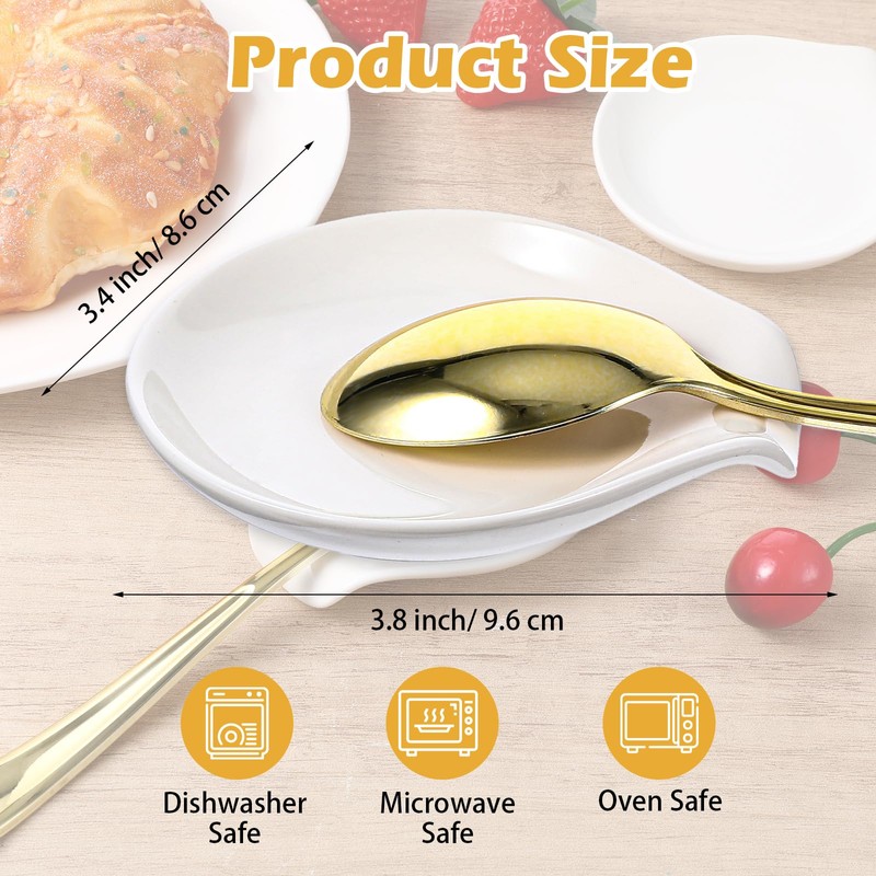 8 Pcs Ceramic Spoon Rest, White, 3.8 x 3.4 x
