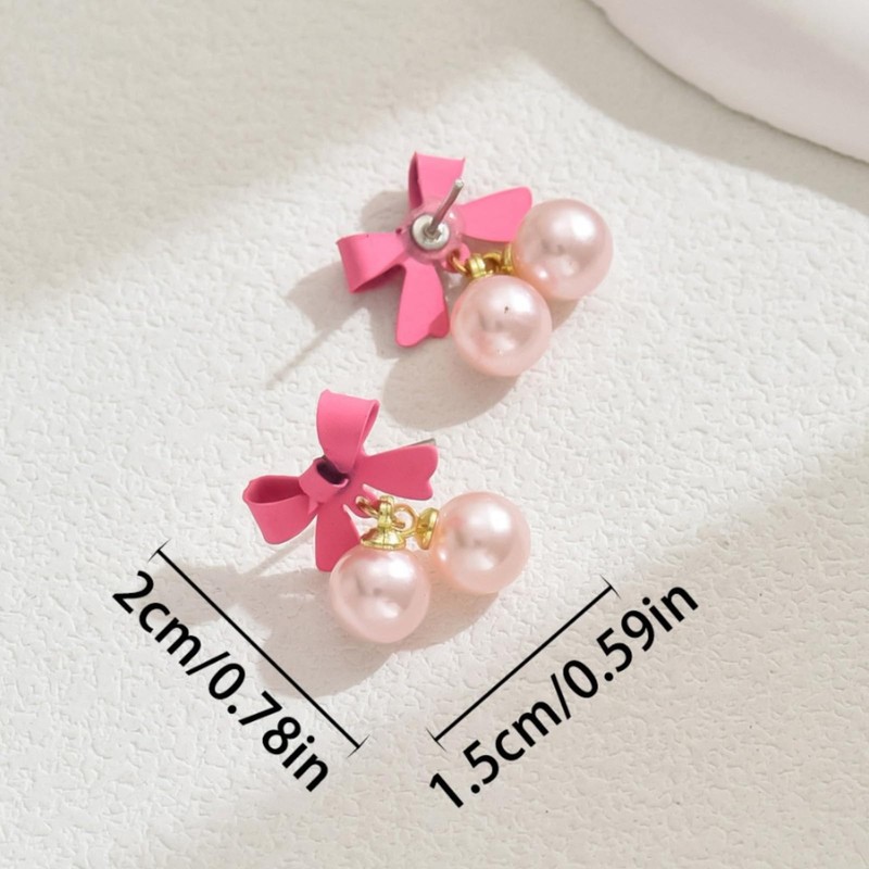 Pink Bow Earrings for Women Christmas Bow Earrings Cute Ribbon