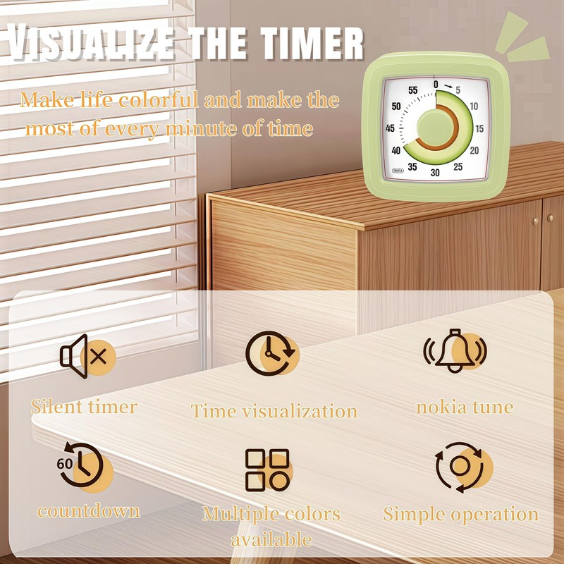 Kids Visual Timer for Kitchen,Classroom,Cooking,Learning,Bedroom,Office, 60-Minute Countdown Pomodoro Timer for