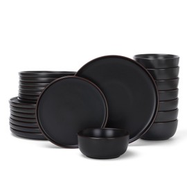 Famiware Mercury 24 Pieces Dinnerware Sets, Plates and Bowls Sets for 8, Microwave and Dishwasher Safe Dish Set, Black