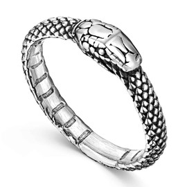 MATERIA by Matthias Wagner Ouroboros Women's Antique 925 Silver Snake Ring, Sterling Silver