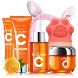 Vitamin C Skin Care Set Teenager Mädchen Geschenke - Skincare Set - Geschenkset Frauen - Nährend & Antioxidativ Pflegeset Damen - Beauty Set Mädchen - Mit Augencreme,Serum,Creme,Gesichtsreiniger