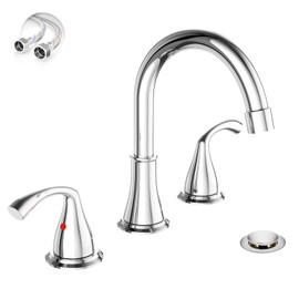Phiestina 8 Inch Widespread Chrome Bathroom Sink Faucet, 2 Handle 3 Hole Bathroom Faucet with Metal Pop up Drain and Water Supply Lines, WFJC180-C