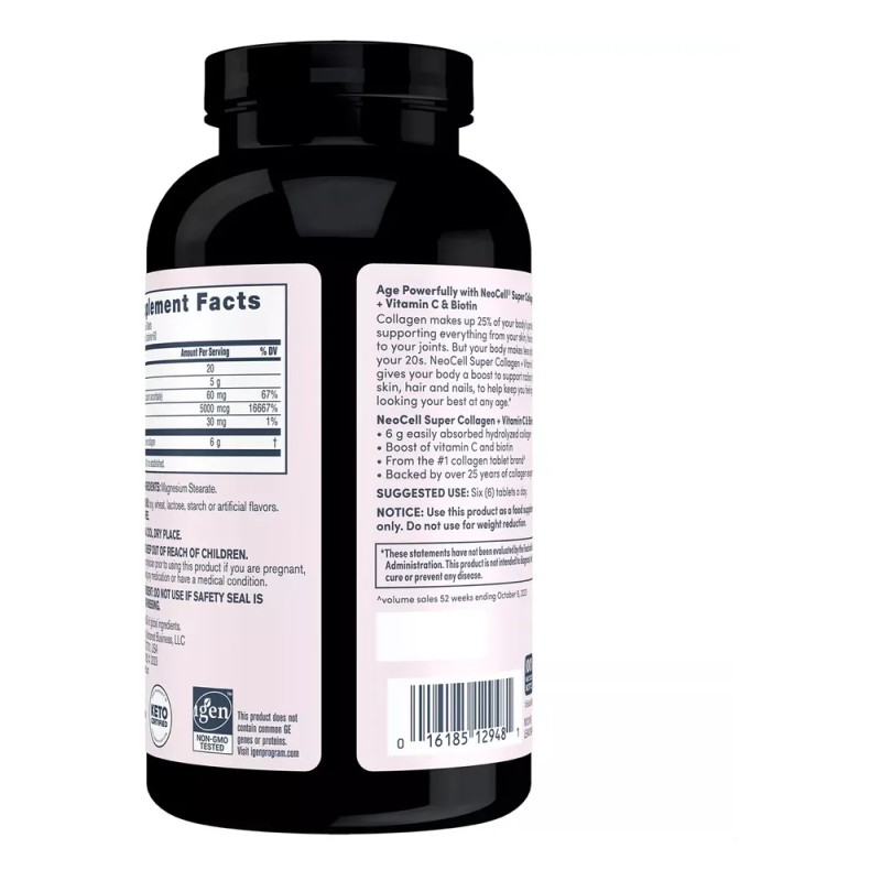 Super Collagen, Vitamina C + Biotina Neocell 360 Tabletas