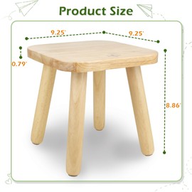 BEE&OAK Wooden Step Stool for Adults Kids, Solid Rubberwood Small Wooden Stool for Bedroom, Bathroom, Kitchen, Plant Stand, 9.25 Inches，Square One Step Stool (Natural)