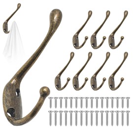 GOTRUST 8pcs Coat Hooks Bronze Vintage Coat Hooks Wall Metal Double Wall Hooks Wall Coat Hooks with 32 Screws for Bathroom Kitchen Living Room and Hallway