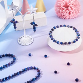 KISSITTY 60pcs 6mm Natural Tiger Eye Stone Beads Blue Round Crystal Gemstone Loose Spacer Beads with Stretchy Elastic Bracelet String for Jewelry Making Necklace Earrings DIY Crafts Healing Energy