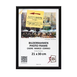 3-B Jena Picture Frame, Black, 21 x 29.7 cm (A4), Wooden Frame, Pine Photo Frame, Portrait Frame with Acrylic Glass