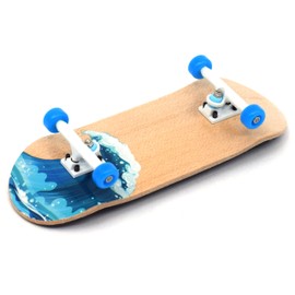 Teak Tuning Complete Fingerboard Waves Edition - Premium, Heat Transfer Graphic - Pro Shape & Size - Bearing Wheels, Pro Trucks, 61A Pro Duro Bushings - 34mm x 97mm Deck
