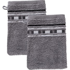 Erwin Müller Wash Mitt, Wash Cloth, Pack of 2, Achern Grey/Natural, Size 16 x 21 cm, 500 g/m², Quick-Drying, Extra Absorbent
