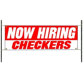 Now Hiring Checkers Job Advertising Working Opportunity Sales Team Marketing Careers Novelty Indoor Outdoor Vinyl Banner Sign 18" x 48"