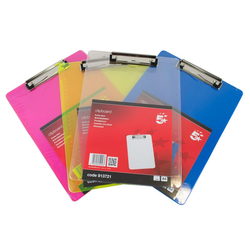 5 Star Clipboard Plastic Durable with Rounded Corners A4 Clear