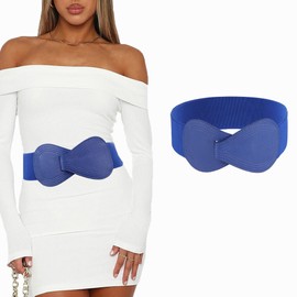 Auwoyss - Cinturón de piel elástico con lazo para mujer, cinturón elástico clásico, hebilla para cinturón para mujeres y niñas, Azul, S(24"-30")