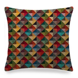 ZFENGYYUAN Geometric Tapestry LINEN Fabric Cushion Cover Multicoloured Red Blue Green Yellow Triangular Harlequin Patten 18"x18" Square Pillow Case Modern contemporary home decors