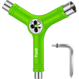 Tuxs Multifunctional Skateboard Tool Lightweight Portable with Allen Key and Phillips Screwdriver - Fits Skates, Longboards, Skateboards, Quads, Wheels, Axles and Kingpin (Green)