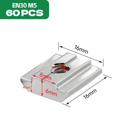HXJDAM Pack of 60 T-Slot Nuts M5 Type B, T Sliding Nut for 30 Series Aluminium Profile, T Slot Nuts M5 Set Carbon Steel, Sliding Nut for Aluminium Profile Extrusion Slot 30 Series