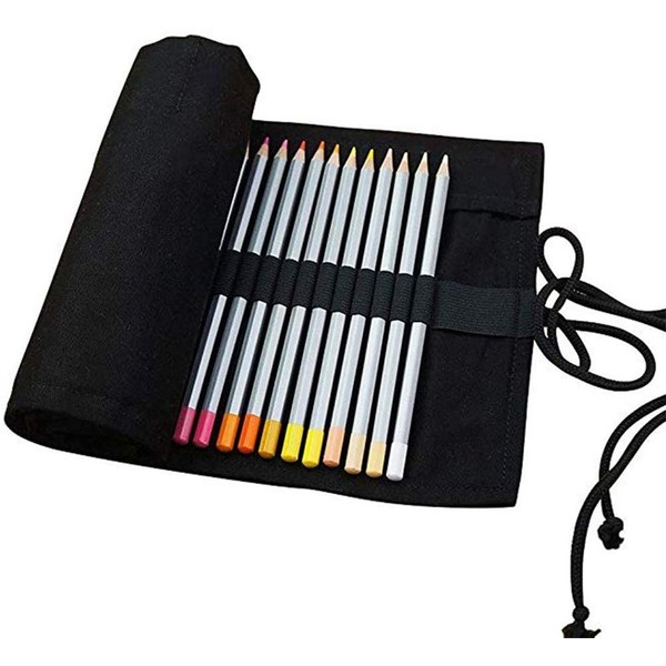 DUBENS Coloured Pencil Holder Case, Slots Canvas Wrap Pouch Pencil
