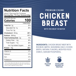 Bumble Bee Premium Chicken Breast with Rib Meat, Chunk in Water, 10 oz Can (Pack of 12) - 19g Protein per Serving - Gluten Free, Keto Friendly - Great for Snack, Lunch or Dinner Recipes
