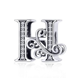 PAHALA 925 Sterling Silver 26 Letters Alphabet With Crystals Charms Beads (H)