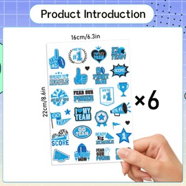 Blue Team Spirit Temporary Tattoos - Gameza 144PCS Football Blue Spirit Week Party Favors Supplies, Glitter Football Team Tattoo Stickers for School Cheerleading Sport Games Accessories Decorations
