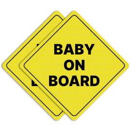 GEEKBEAR Baby on Board Car Sign - Sticker or Magnet & Color Options, Weather-Resistant - Diamond Shape 6.8 x 6.8 in (Yellow, See-Through Sticker)