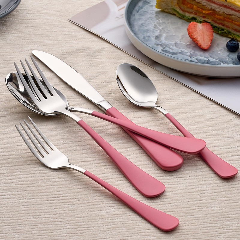 LKTDYMEG 20-Piece Pink Silverware Set 18/0 Stainless Steel Silverware Set