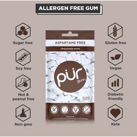 PUR Xylitol Chewing Gum CHOCOLATE MINT (55 Pieces, 12 Pack) Sugarless Vegan Pure