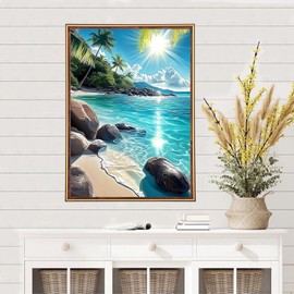 MEIYUDA Beach Diamond Painting Kits for Adults, 5D DIY Seascape Diamond Art kits, Landscape Diamond Art Crystal Picture Round Full Drill Gem Art for Home Wall Decor 30x40cm