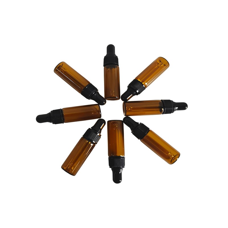 AGENIZ 50 Pcs 5ml Amber Mini Dropper Bottles Essential Oils