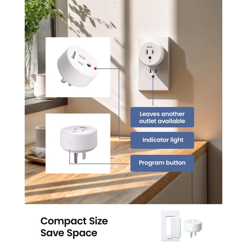 Zoiinet Remote Control Outlet Plug with 2 Switches, Buckle Design