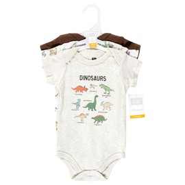 Hudson Baby Unisex Baby Cotton Bodysuits, Dinosaur Adventures 3-Pack, 12-18 Months