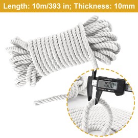 Ksvaye Cotton Cord, 10 mm x 10 m, White Thick Cord, Macrame Cord, Cotton Cord, Macrame Yarn, 10 mm Rope for DIY Crafts, Hanging Plant, Dream Catcher, Wedding Arch