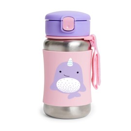Skip Hop Toddler Sippy Cup with Straw, Zoo Stainless Steel Straw Bottle, Narwhal