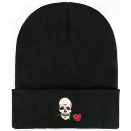 FUNCOOLCY Skull and Rose Soft Slouchy Beanie Hat,Winter Warm Knit Cuffed Skull Cap for Men Women