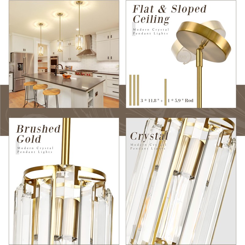 YSHomeStunn Gold Crystal Pendant Lights Kitchen Island 2-Pack Pendants Light