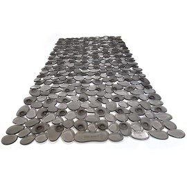 TIKE SMART “Pebbles” Non-Slip Bathtub/Shower Mat 27.5”x14” Rectangular, Non-Toxic, Safe, Clean, Machine-Washable, Superior Grip & Drainage, Vinyl, for Smooth Floors ONLY, Transparent Gray